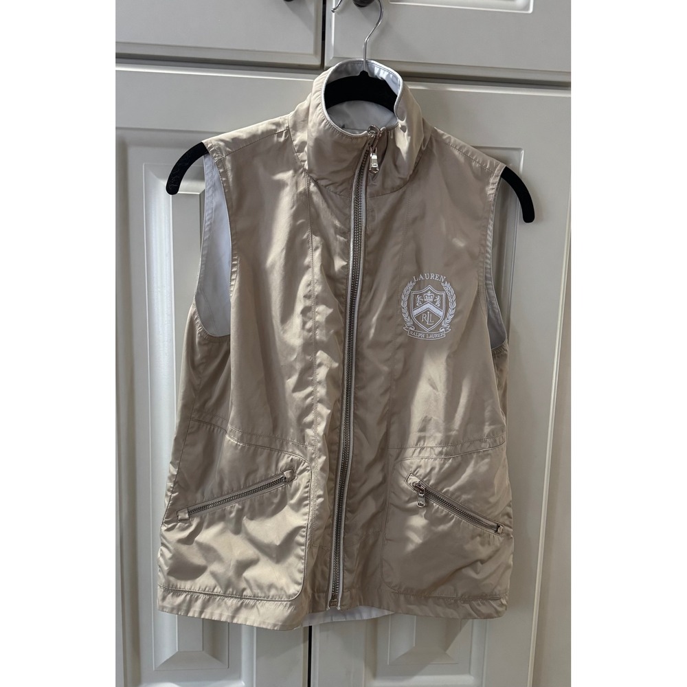 Ralph Lauren Vest‎ Full Zip Pockets Lightweight Layering Tan Size Small